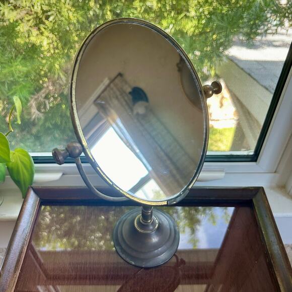 Vintage Tabletop Vanity Mirror with Ornate Floral and Rhinestone Embellishments - Picture 12 of 16